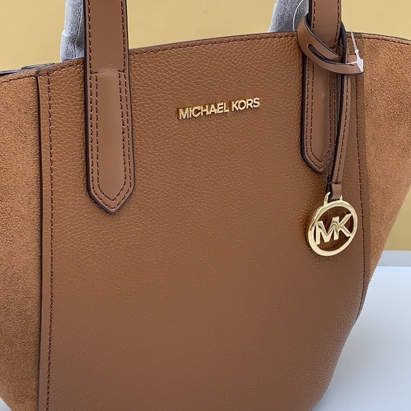 MICHAEL KORS PORTIA SMALL TOTE  LUGGAGE COLOR Pebbled leather/ suede - Picture 3 of 16